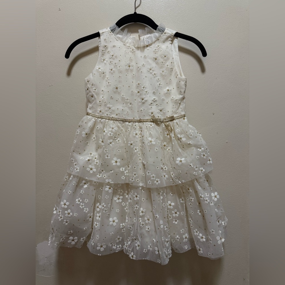 Janie and Jack Floral Layered Dress in Cream and Gold